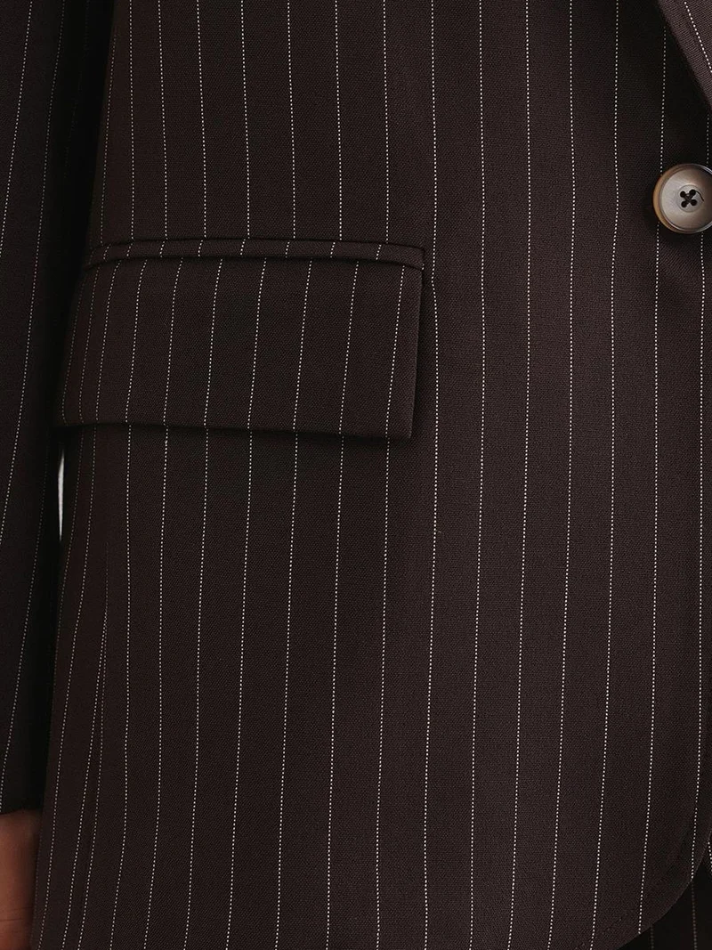 MixRay Coffee Brown MIXRAY Striped Oversize Blazer for Women | Best Price UAE